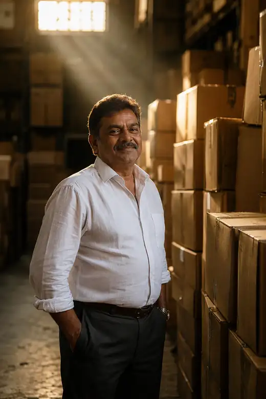 A distributor in his warehouse